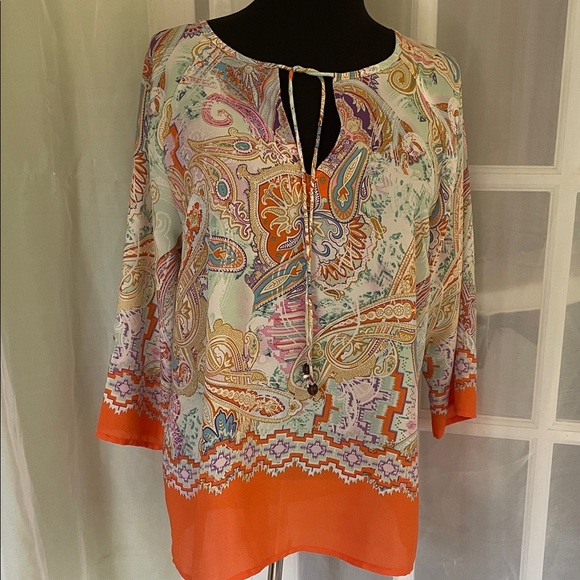 Boho style Paisley Tunic - Orange and Multicolor Size M - Picture 2 of 9